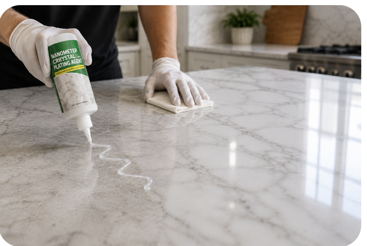 Applying StoneRevive to a marble worktop